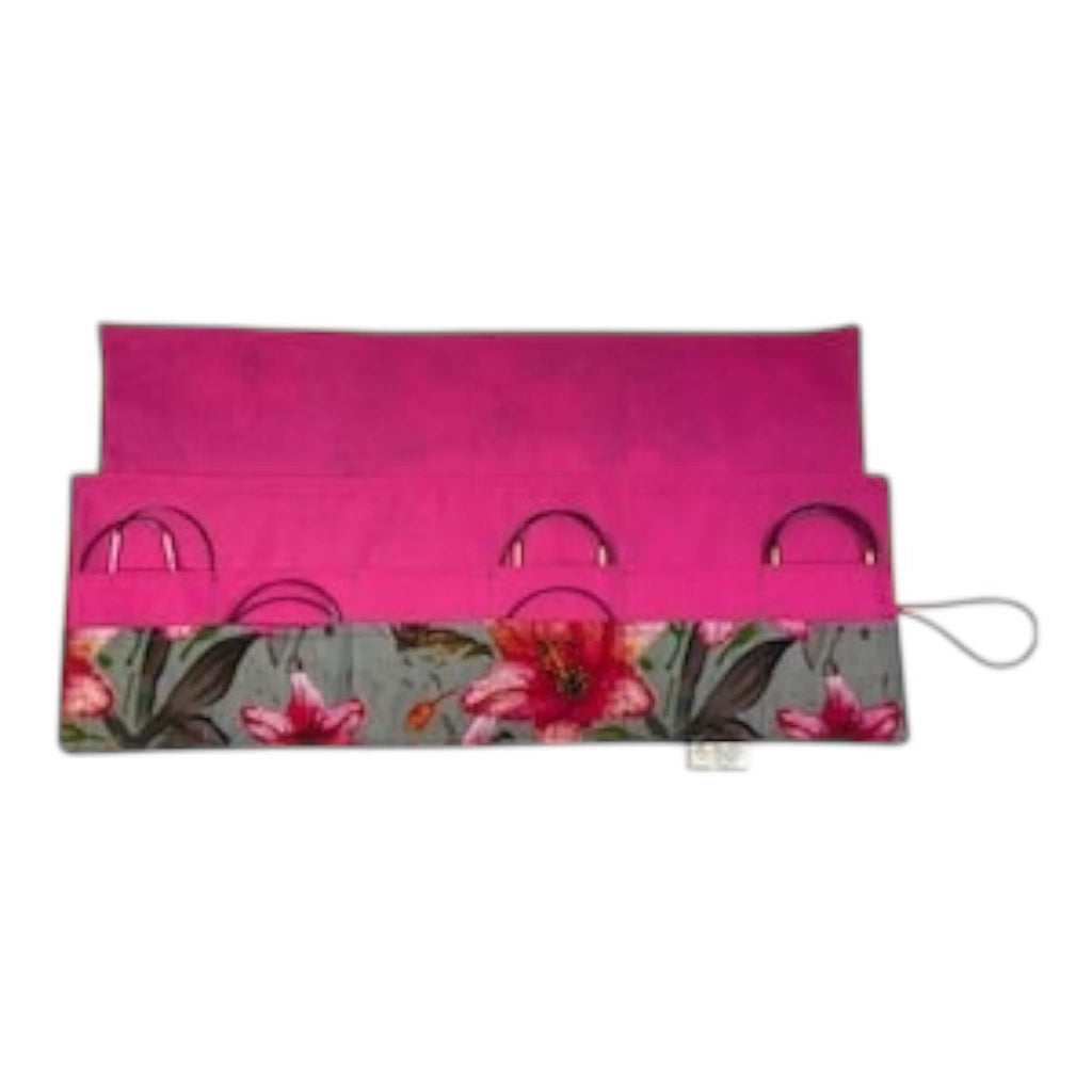 Circular needle case for short needles in floral print, needle wallet, fixed 16" case, 9" sock needles, 12" , knitters gift, needle holder,