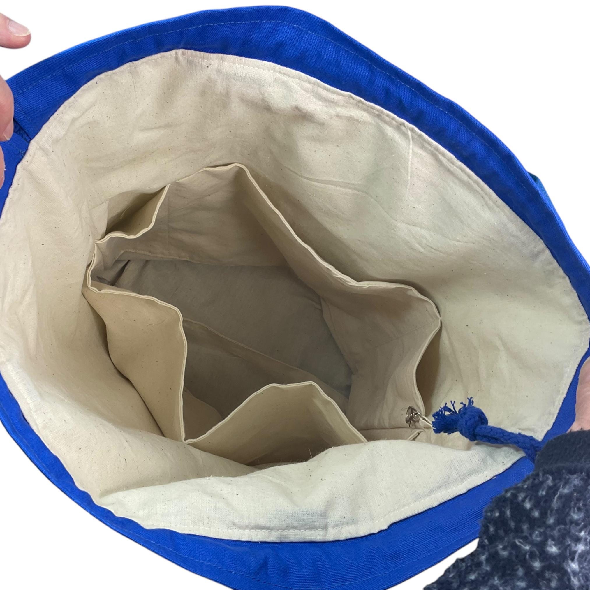 XXL  drawstring knitting bag with shabby cats print supersized multi pockets project bag with handles, cat lover gift