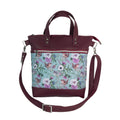 Handbag in faux Leather and bird  print  fabric, medium tote style zip top shoulder crossbody with carry handles