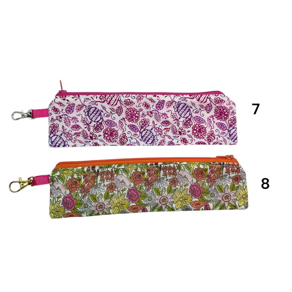 Liberty fabric slim pencil case, floral skinny zip pouch with lanyard clip, small items pouch, nail file storage, medical female sanitary