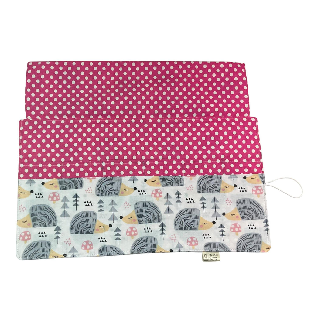 fixed Circular knitting needle case with hedgehogs, sock needles roll, needle wallet, knitters gift, needle holder,