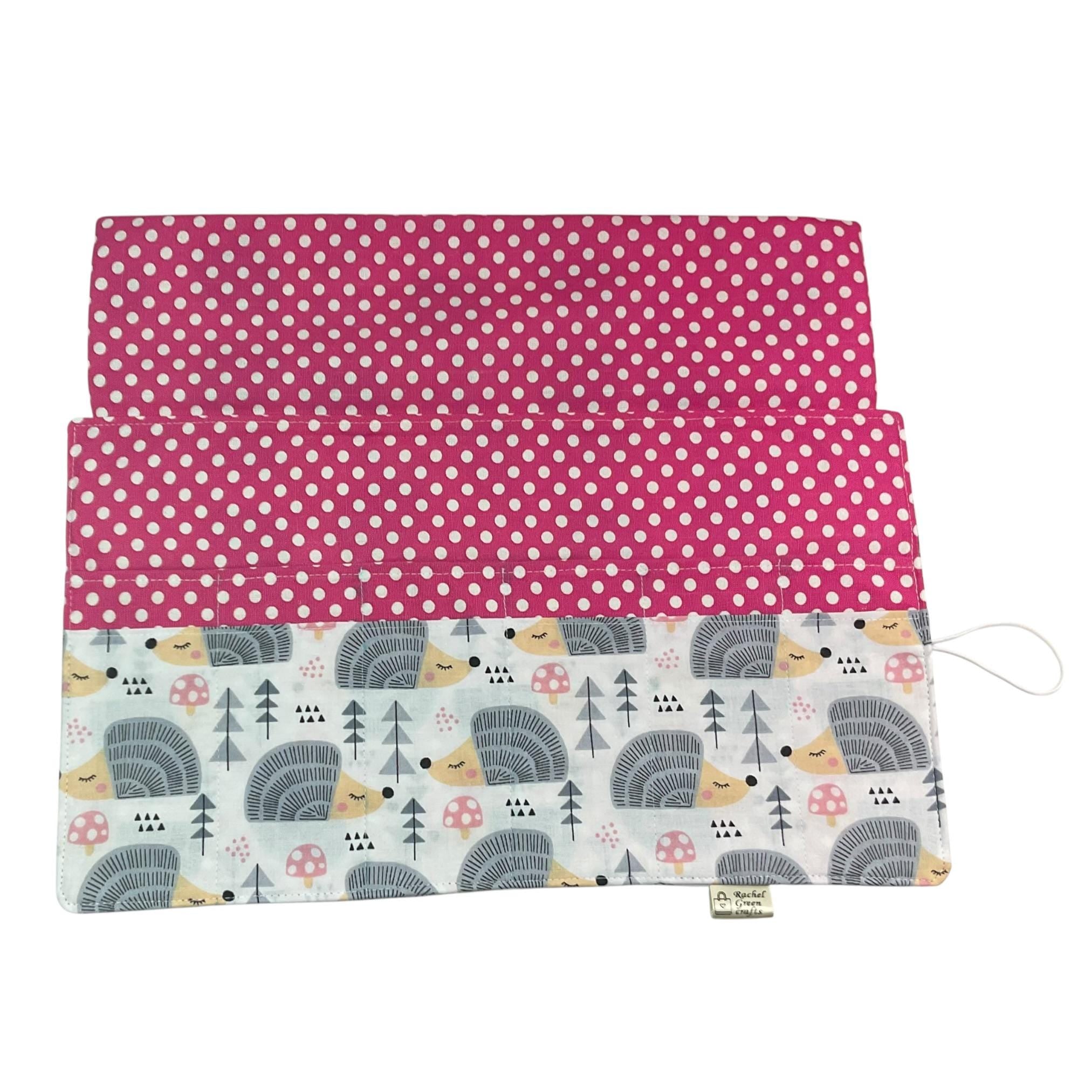 fixed Circular knitting needle case with hedgehogs, sock needles roll, needle wallet, knitters gift, needle holder,