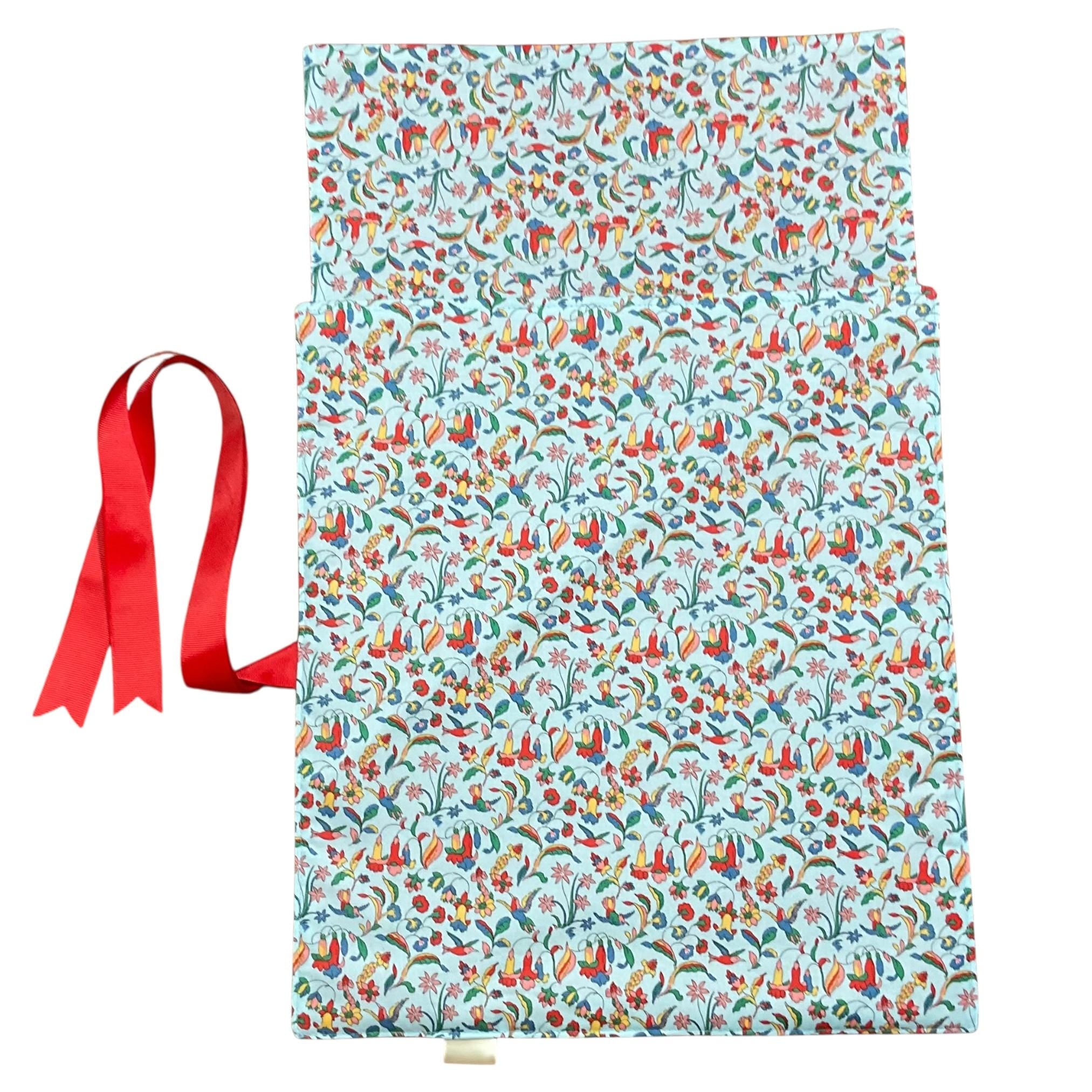 Liberty floral print Straight knitting needle case, bird needle roll, ribbon tie storage, crafting accessories, knitters gift, organiser