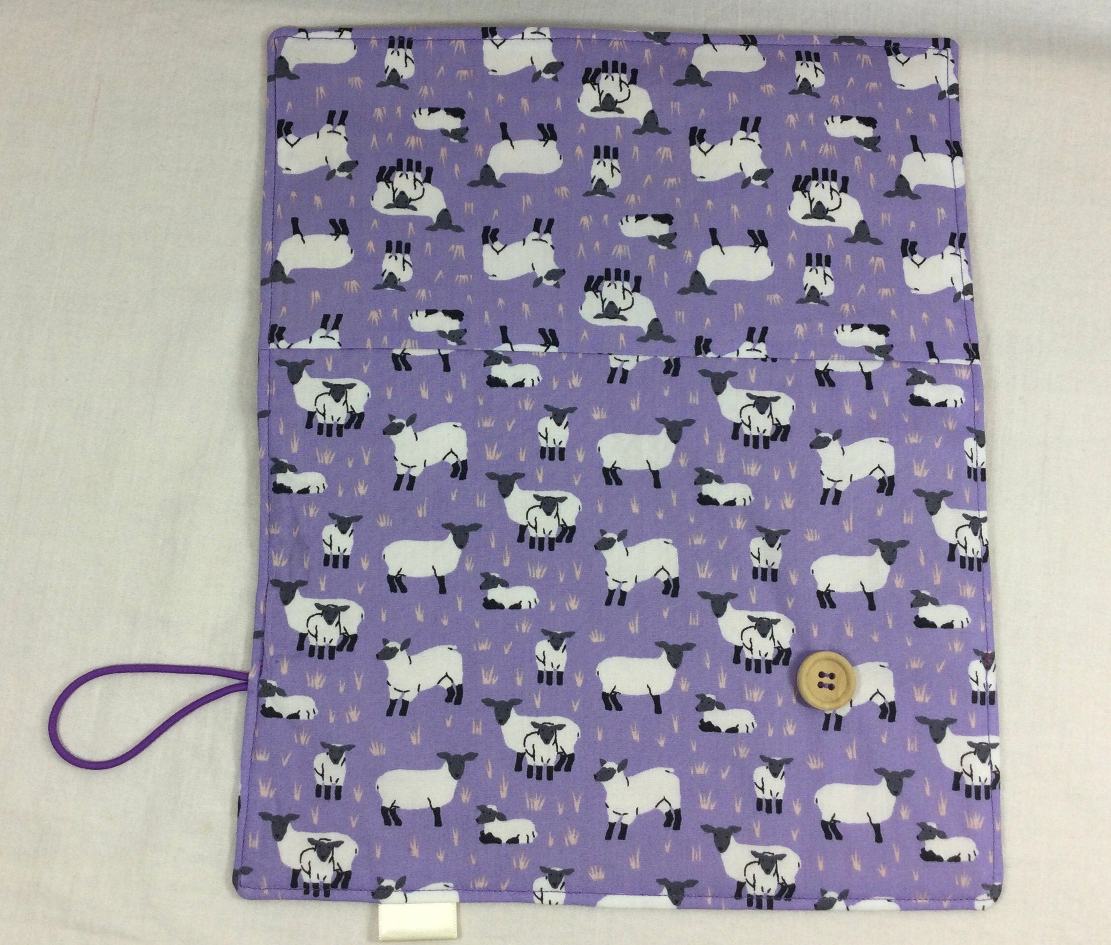 Interchangeable knitting needle case with purple sheep, addi needle case, chiagoo wallet, knit pro organiser pouch, hiya hiya case,