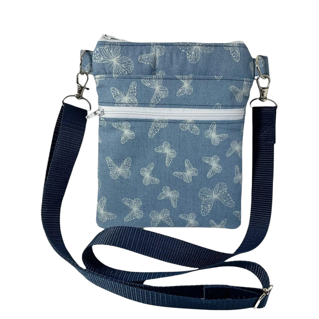 Denim  slim phone shoulder bag with multi pockets, butterfly teenager messenger , floral mini clutch bag, clubbing festival bag