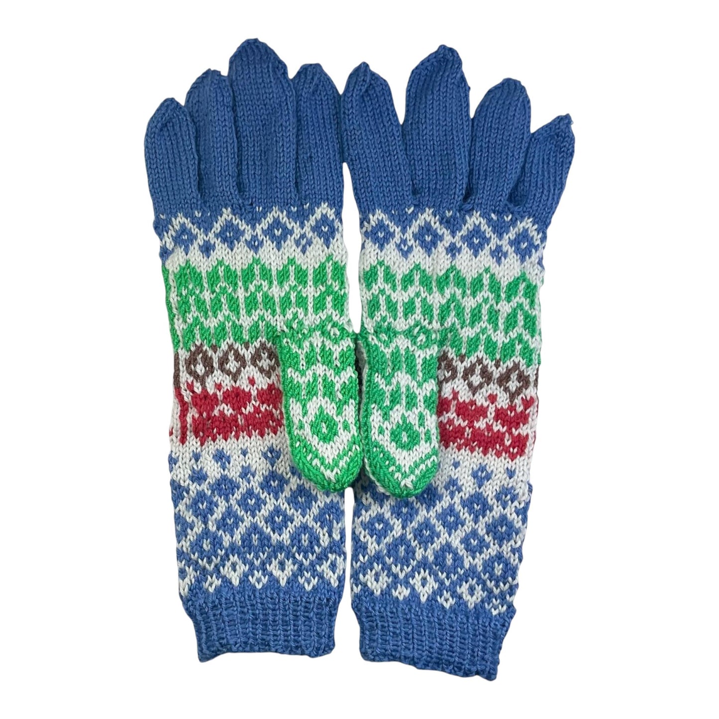 handknitted wool gloves with a Rowan pattern