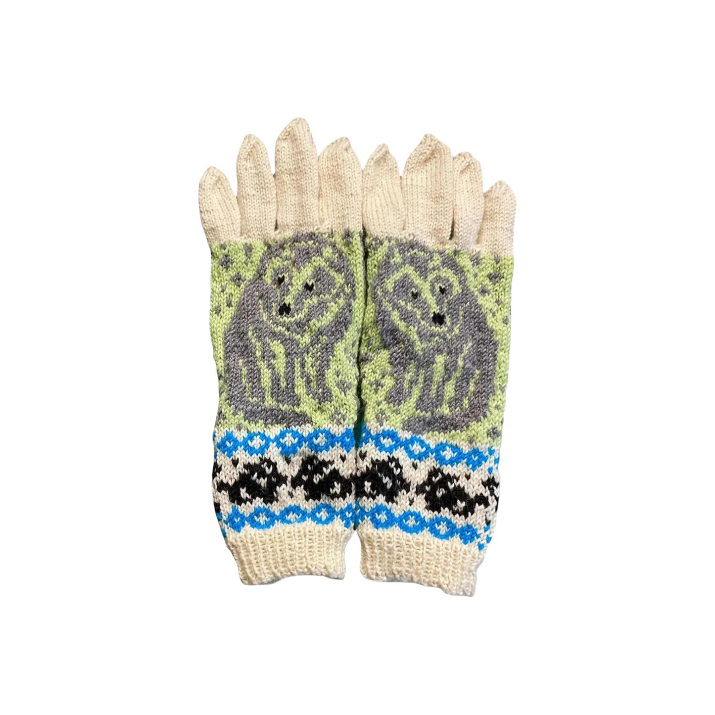 handknitted wool dog motif gloves