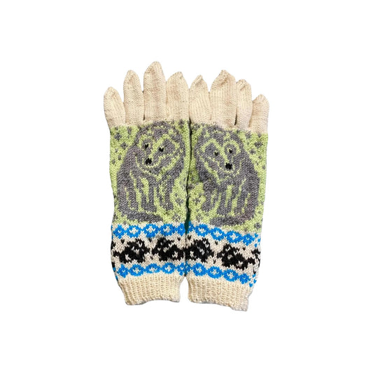 handknitted wool dog motif gloves