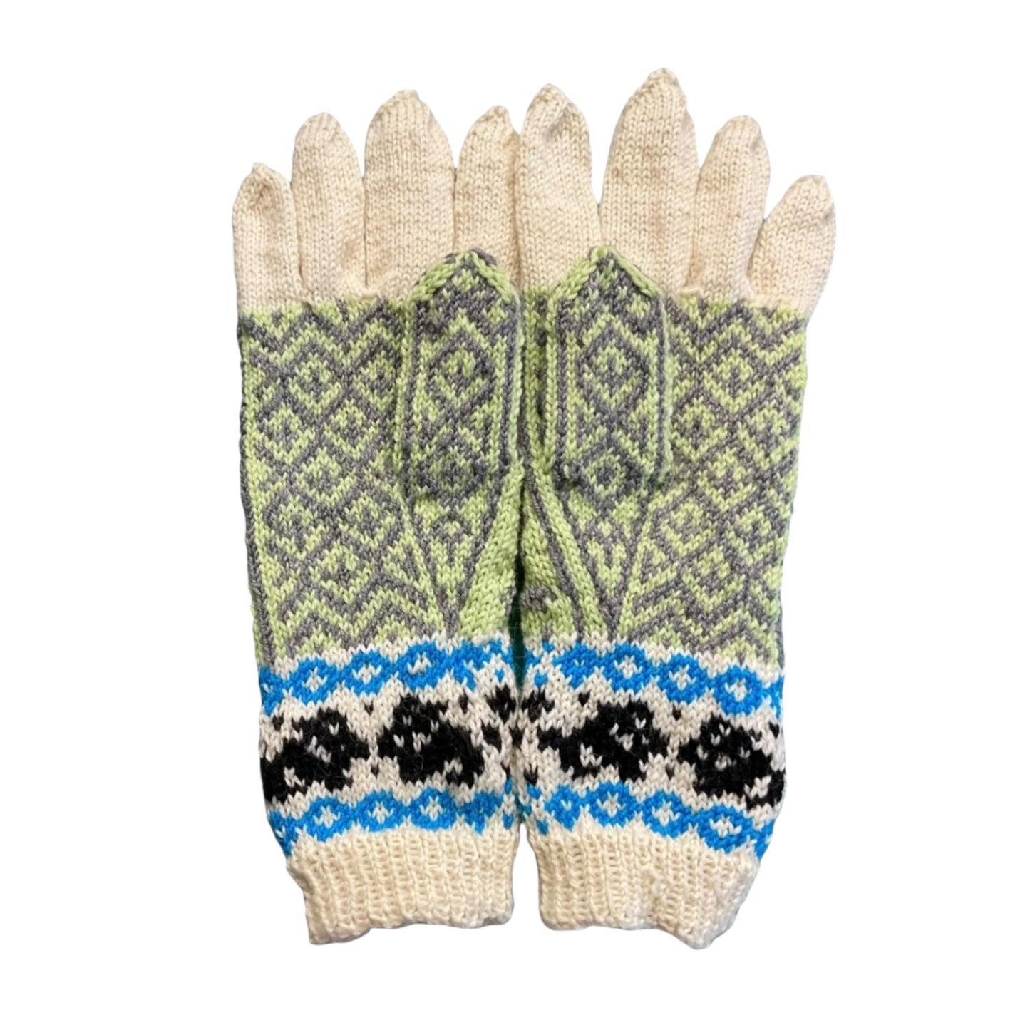 handknitted wool dog motif gloves