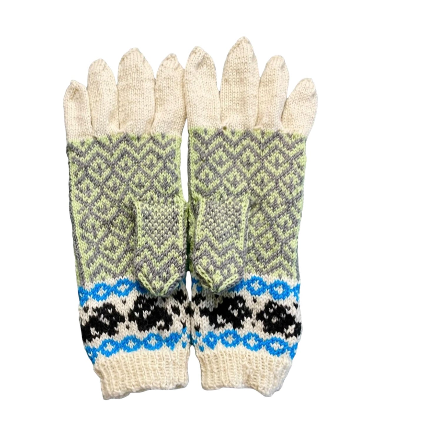 handknitted wool dog motif gloves