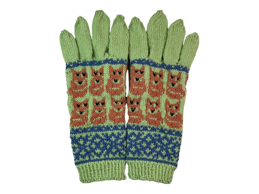handknitted wool fox gloves
