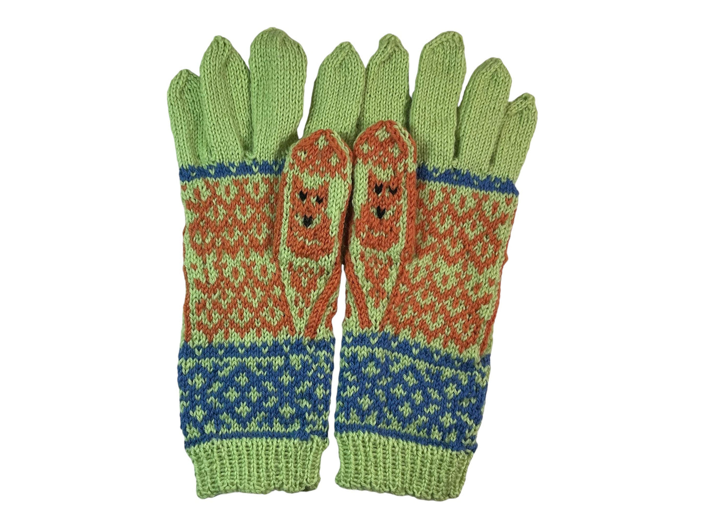 handknitted wool fox gloves
