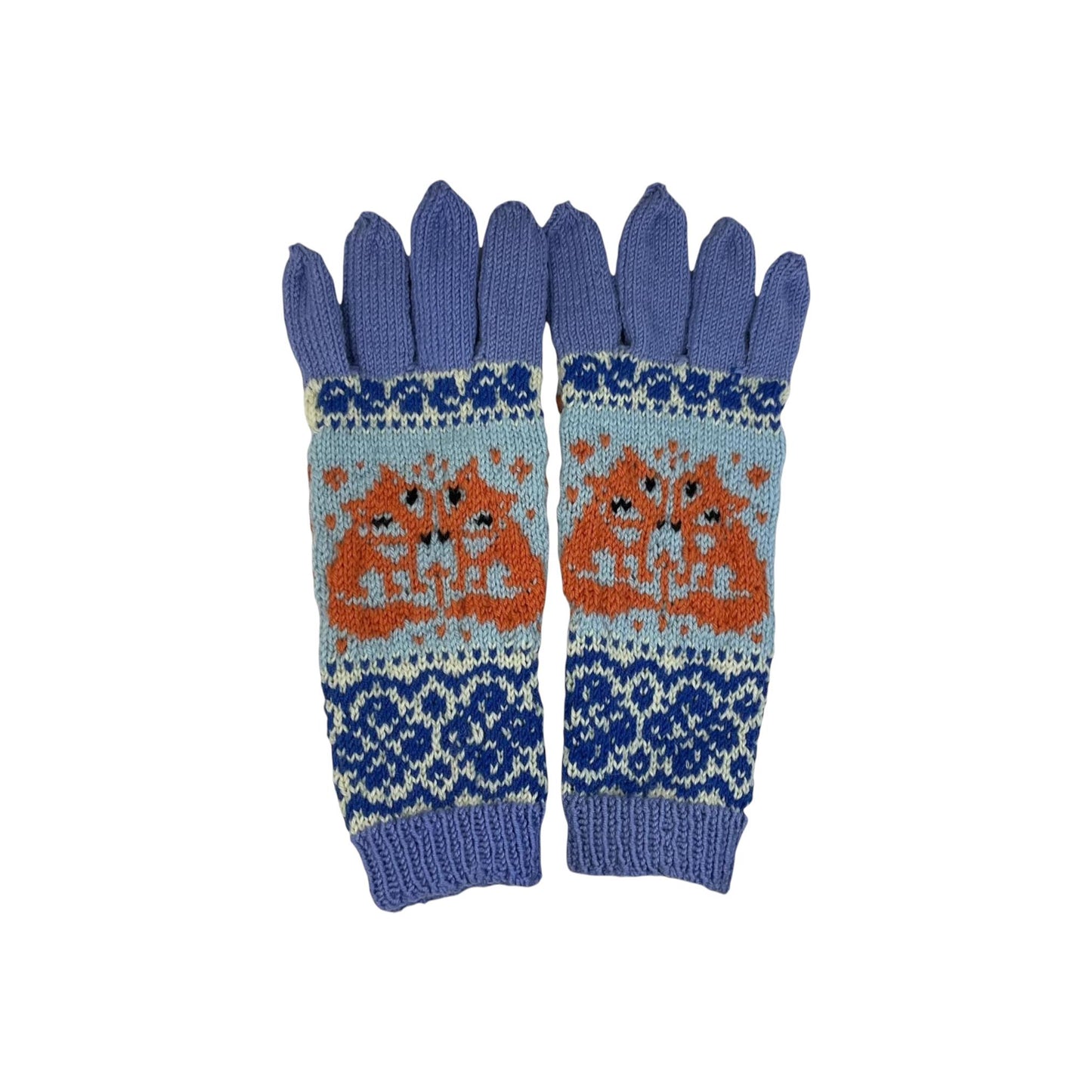 handknitted wool fox gloves