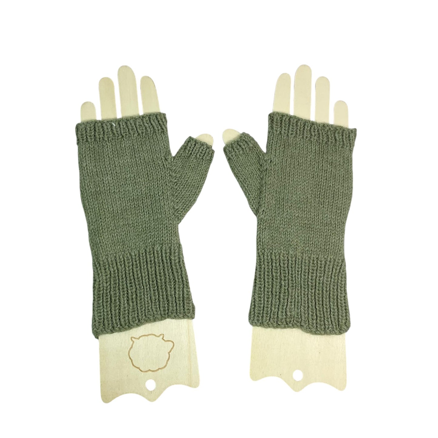 hand knitted owl motif fingerless gloves