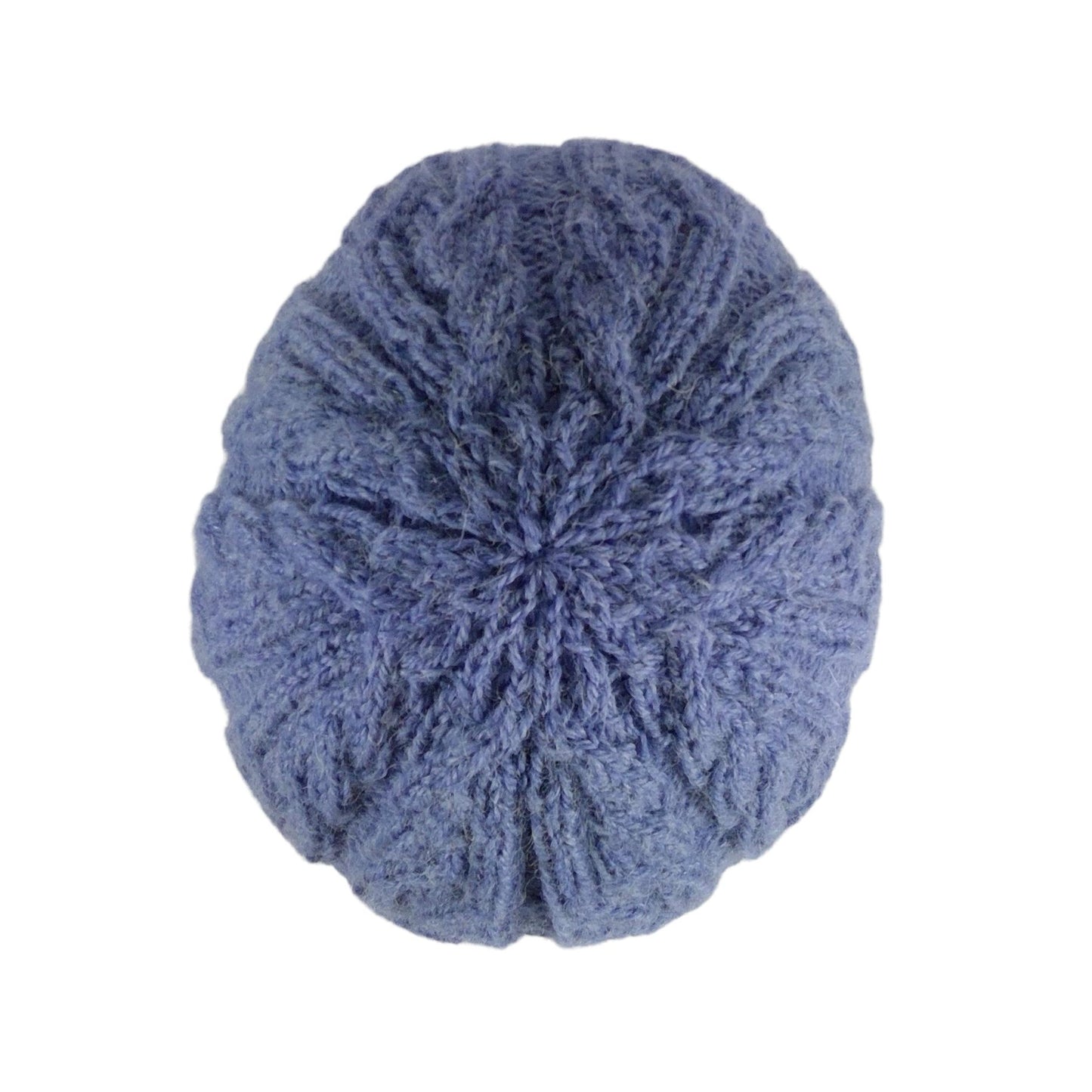 hand knitted cable hat in mid blue