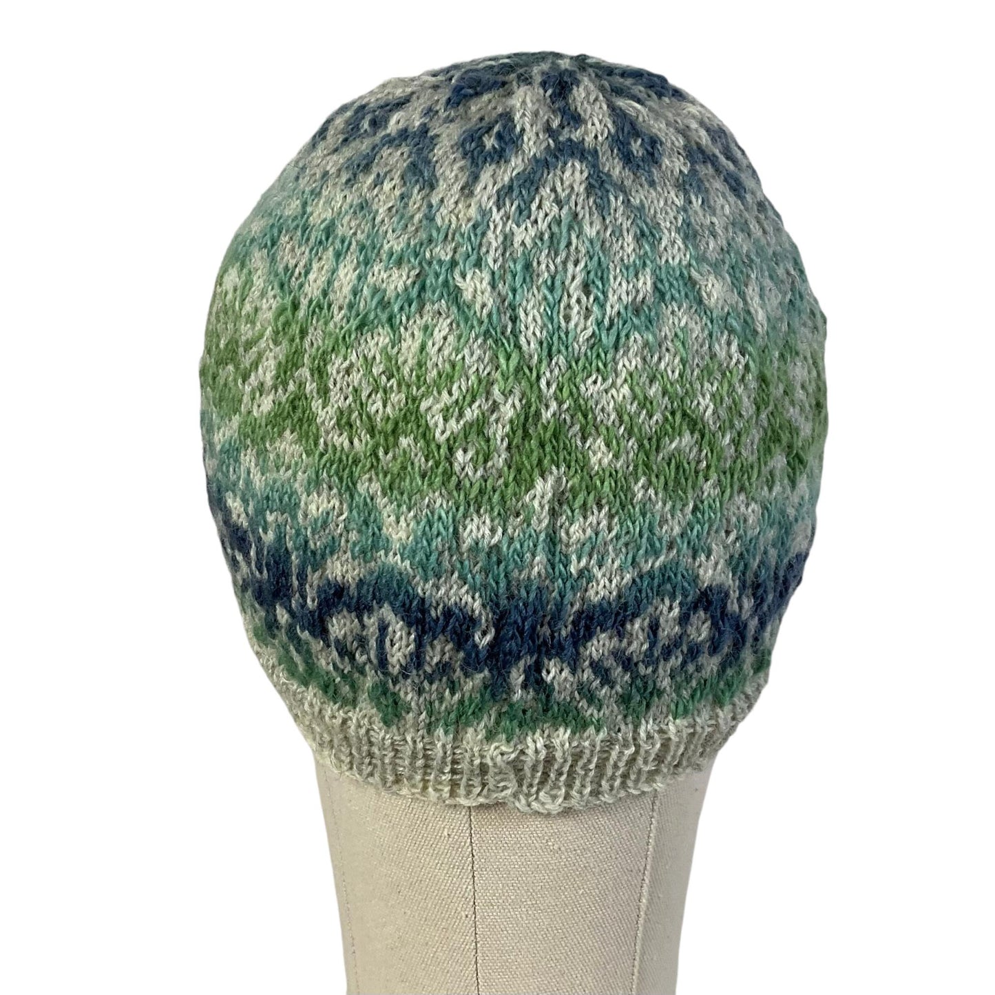 Floral Fairisle hand knitted hat in variegated yarn