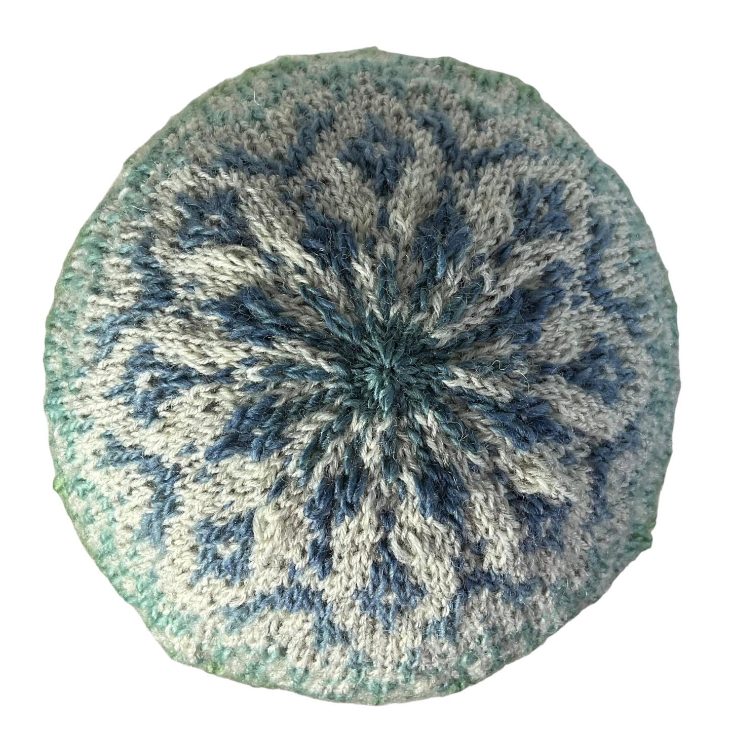 Floral Fairisle hand knitted hat in variegated yarn