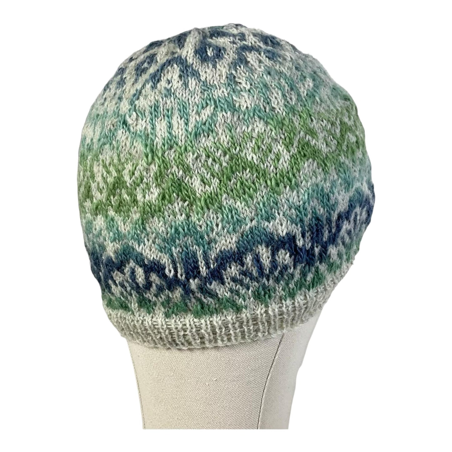 Floral Fairisle hand knitted hat in variegated yarn