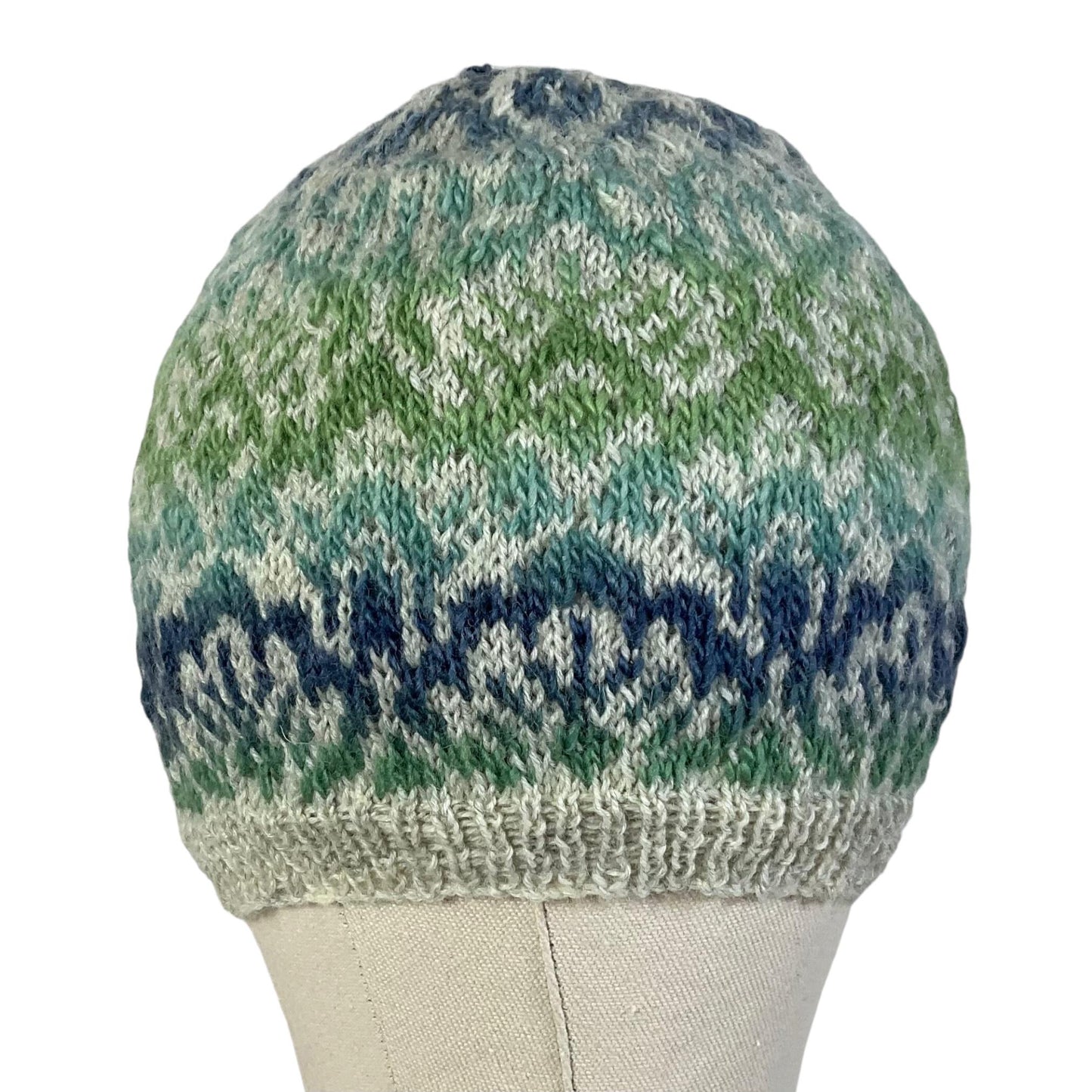 Floral Fairisle hand knitted hat in variegated yarn
