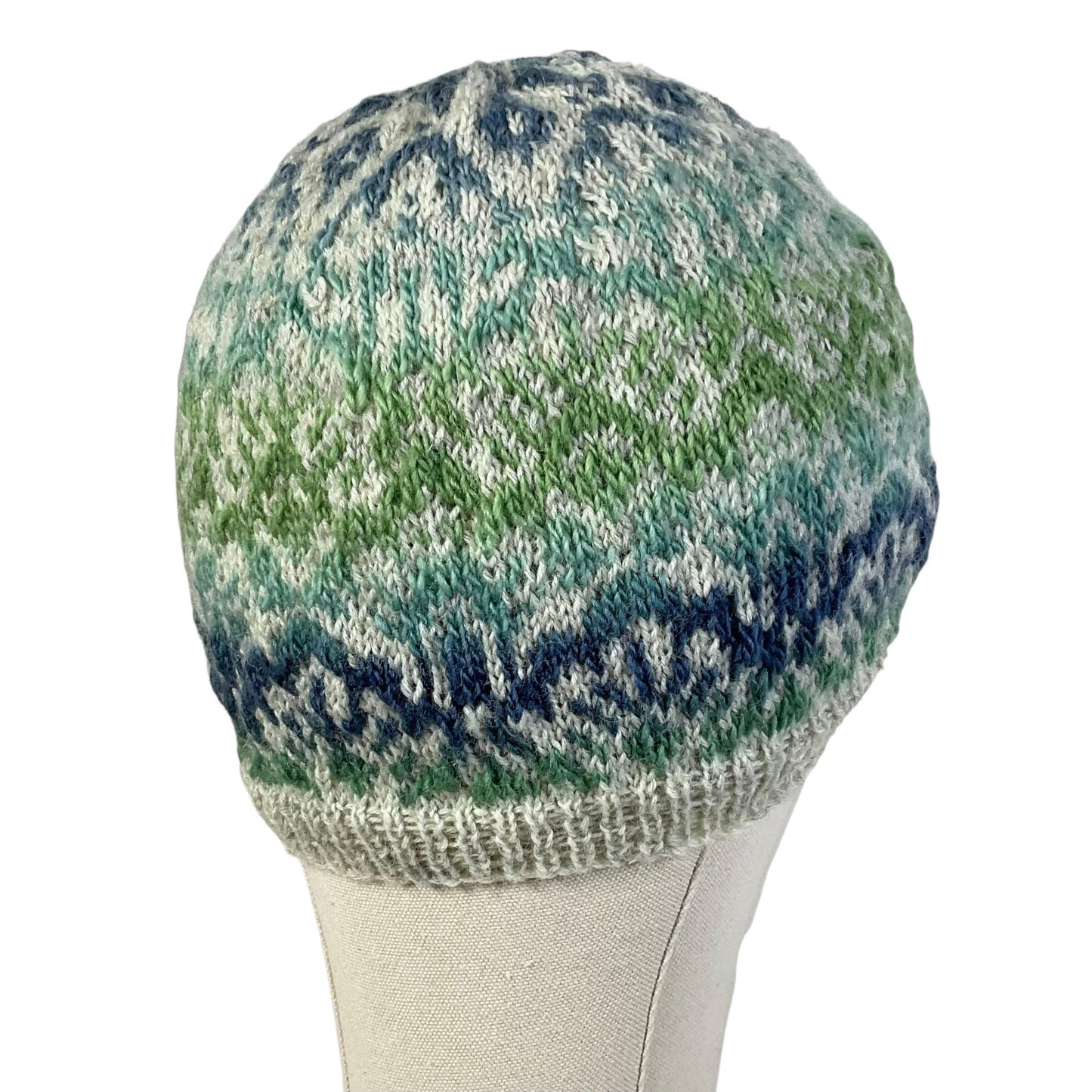 Floral Fairisle hand knitted hat in variegated yarn