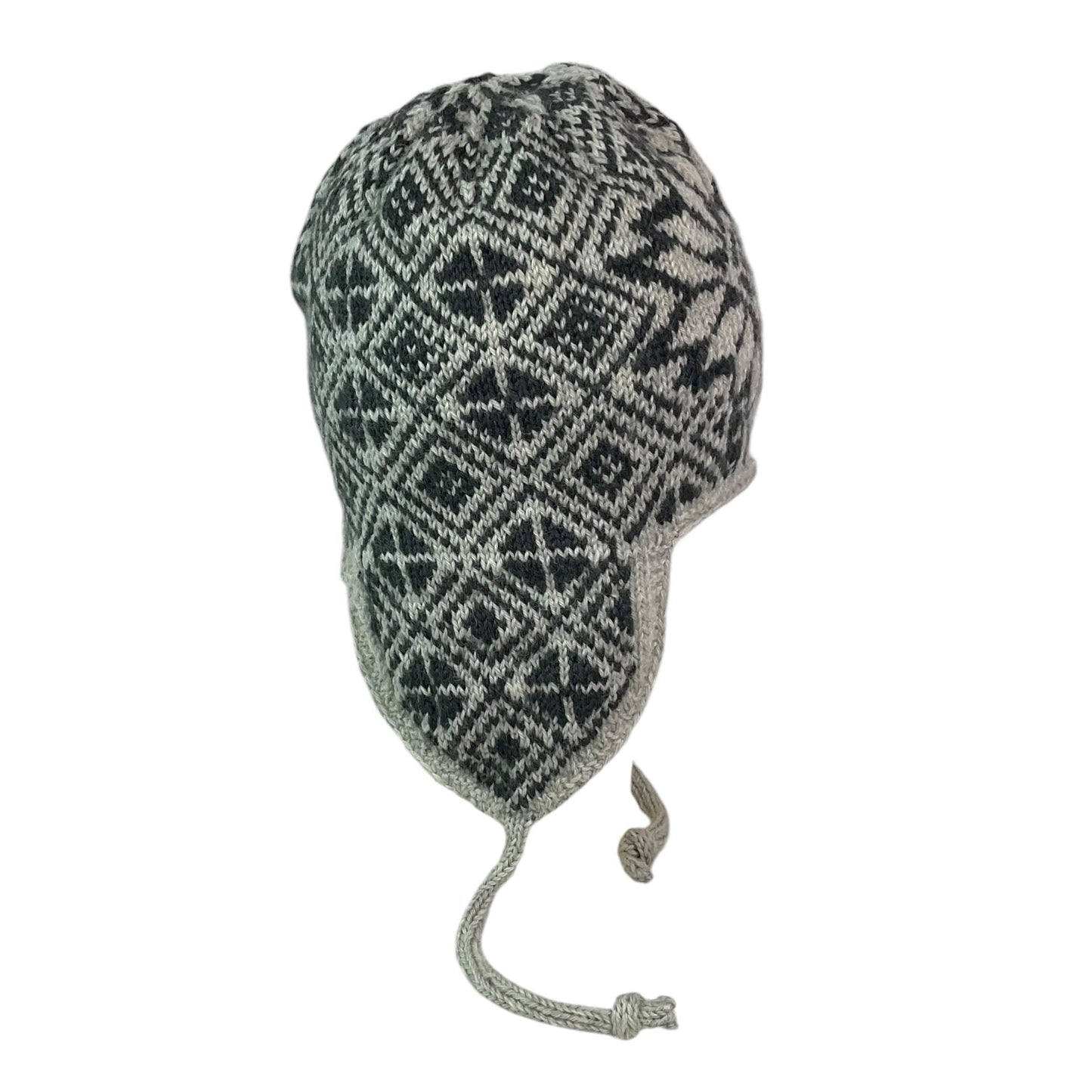 Ear flap hat with stranded grey and brown pattern