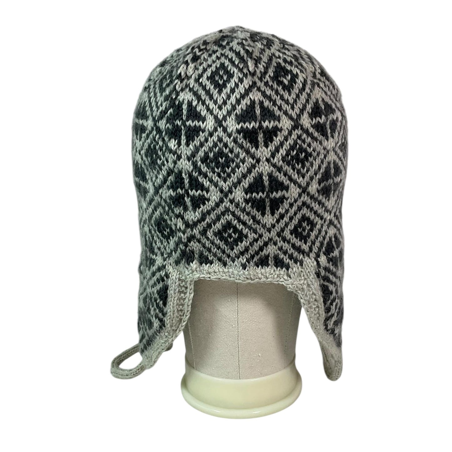 Ear flap hat with stranded grey and brown pattern