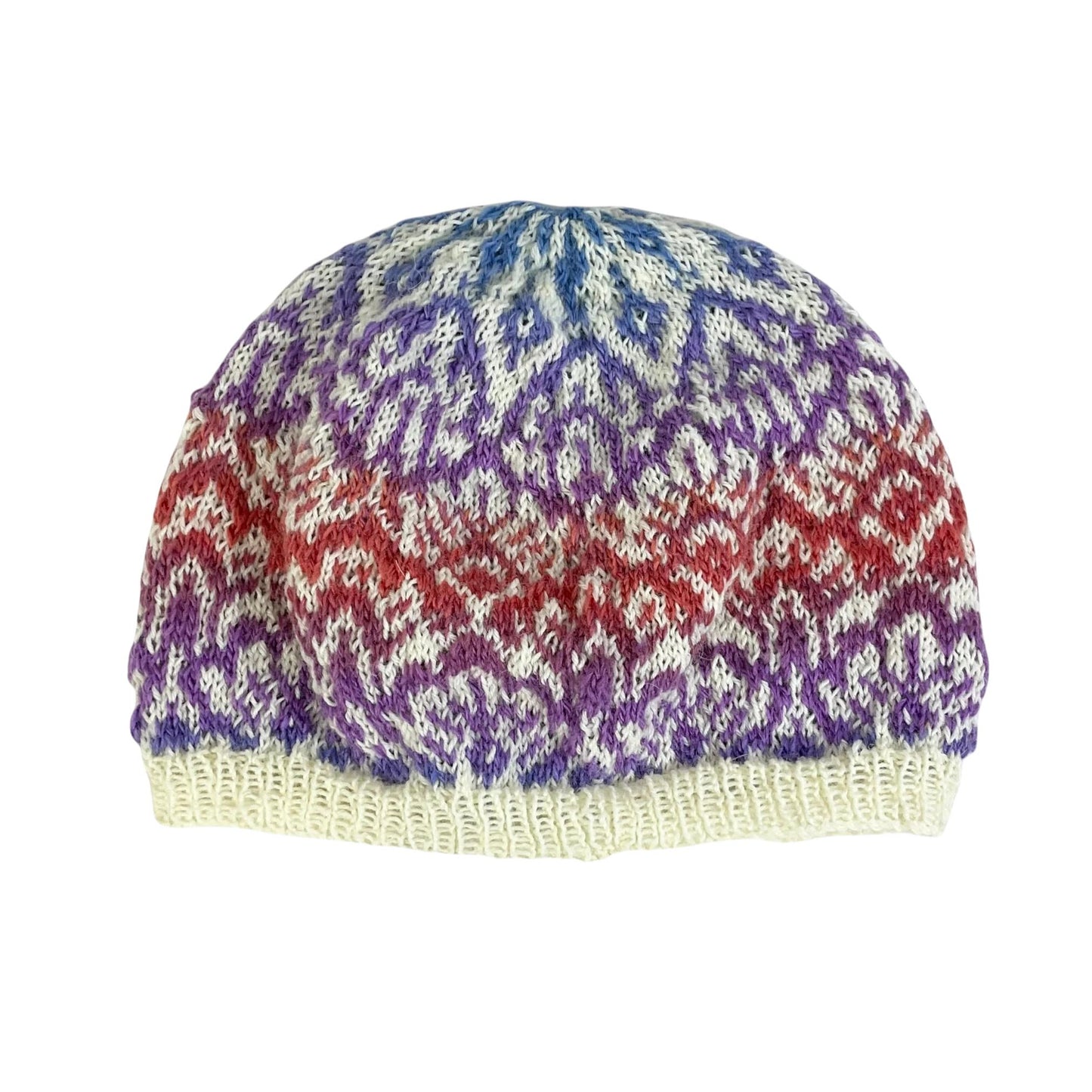 Floral Fairisle hand knitted hat in variegated yarn