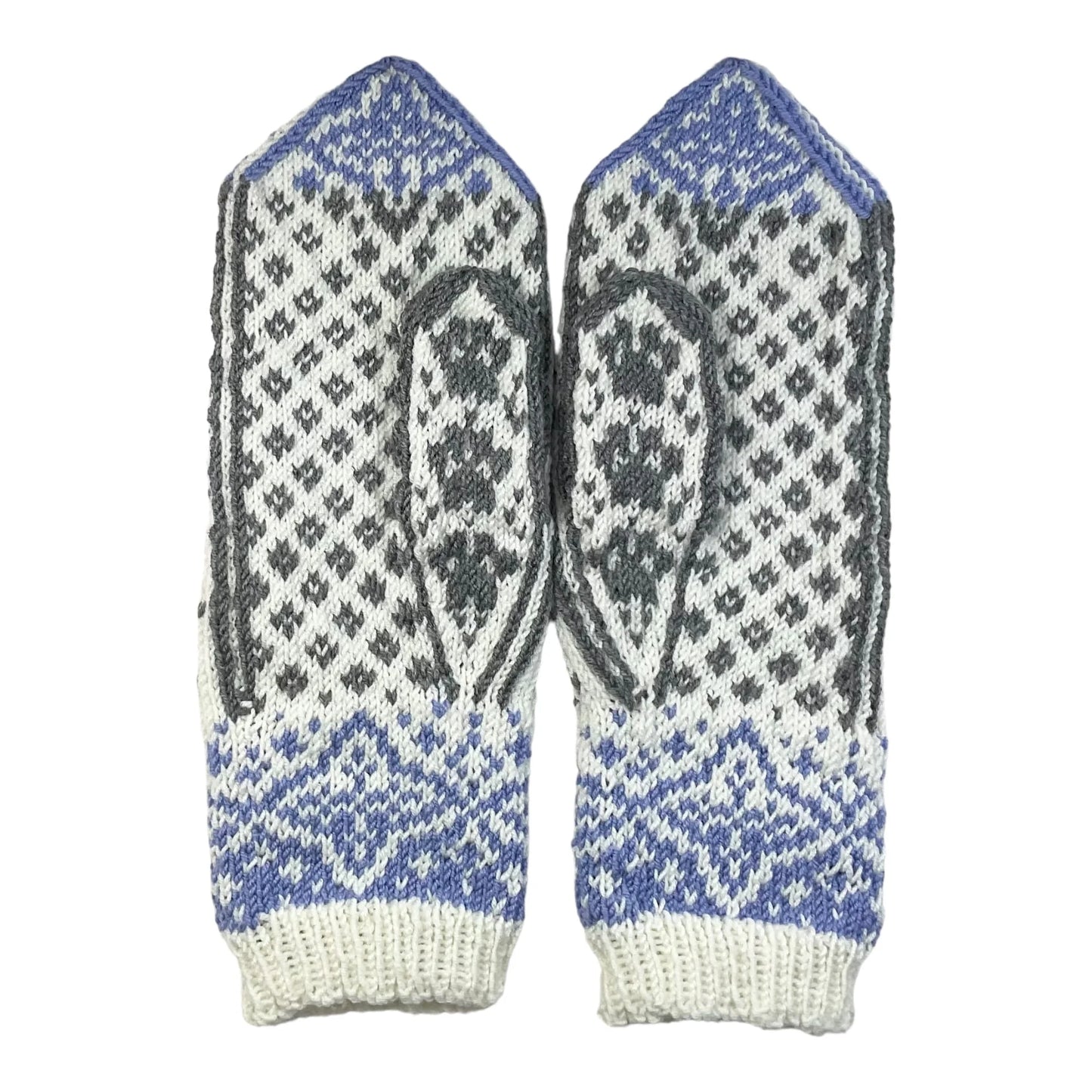 handknitted winter cat motif mittens