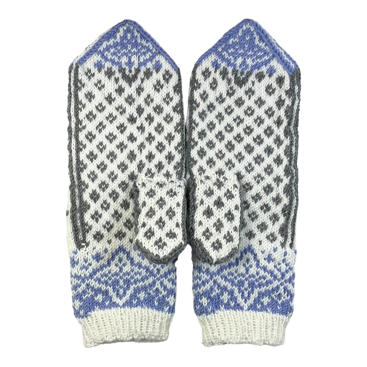handknitted winter cat motif mittens