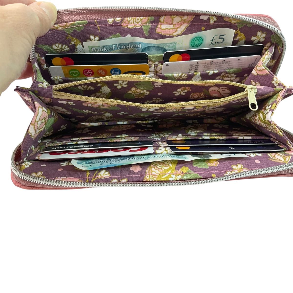Wallet/ purse made from salmon colour genuine leather , full zip around