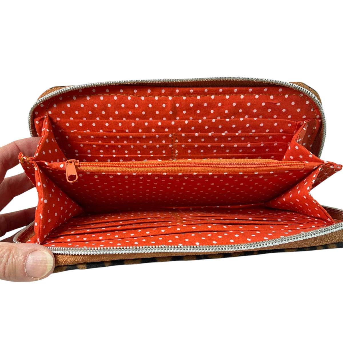 Wallet/ purse made from animal print genuine suede leather, full zip around