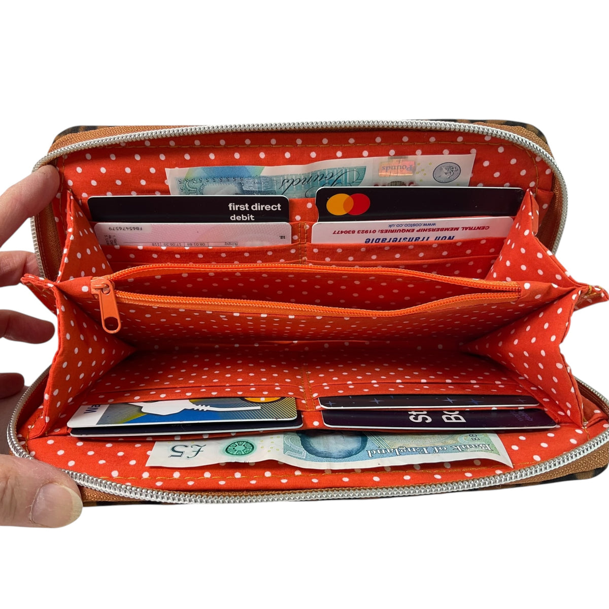 Wallet/ purse made from animal print genuine suede leather, full zip around