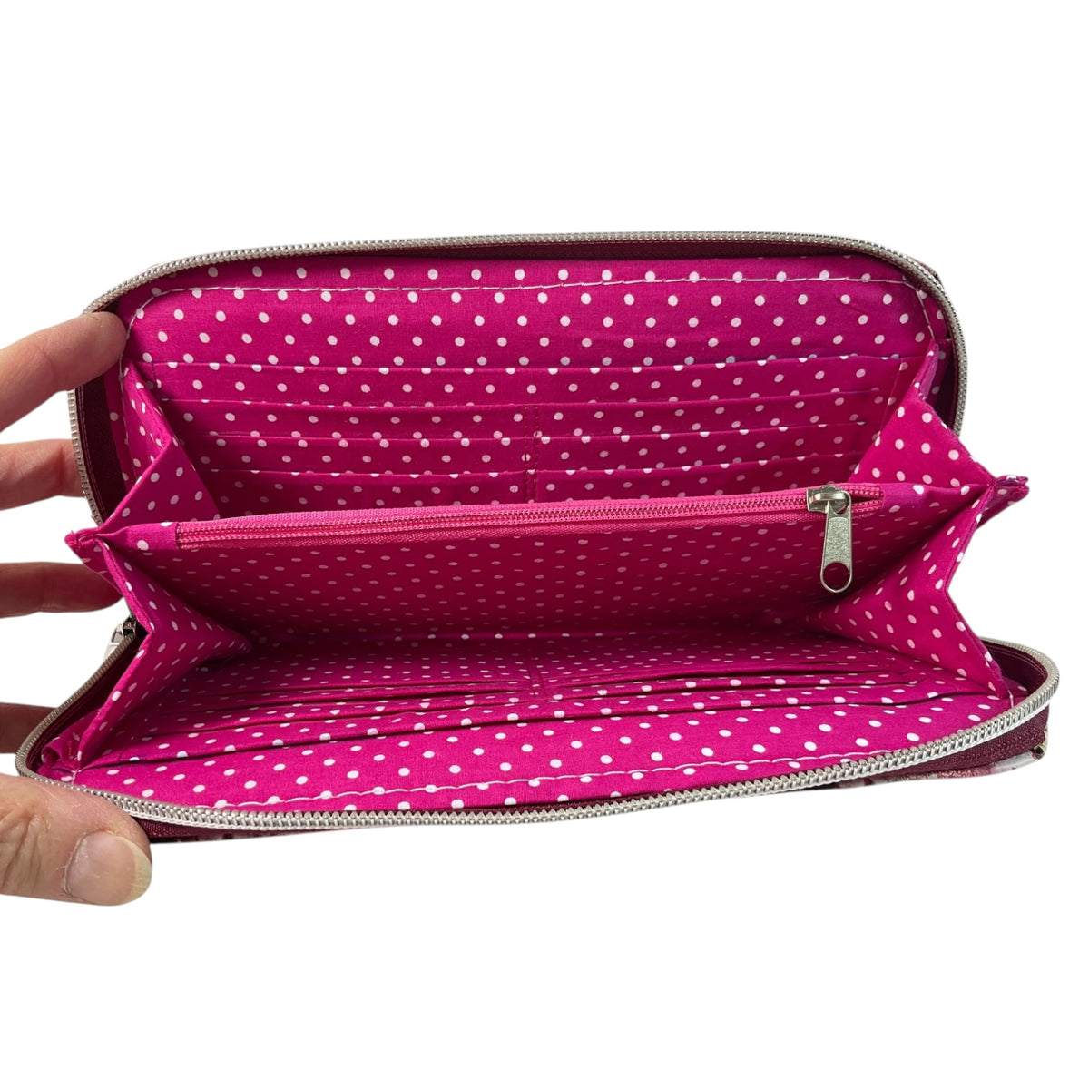 Wallet/ purse made from genuine leather with floral peacock print, full zip around