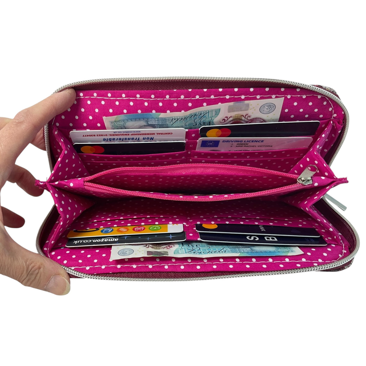 Wallet/ purse made from genuine leather with floral peacock print, full zip around