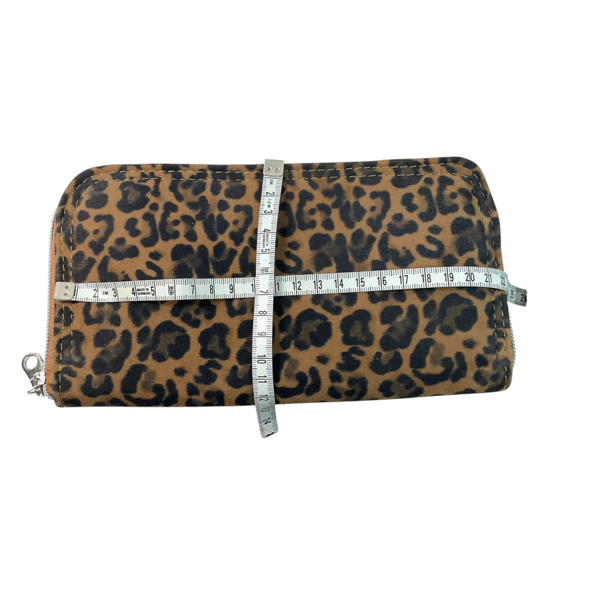 Wallet/ purse made from animal print genuine suede leather, full zip around