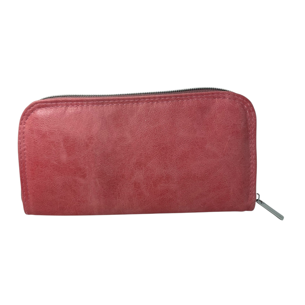 Wallet/ purse made from salmon colour genuine leather , full zip around