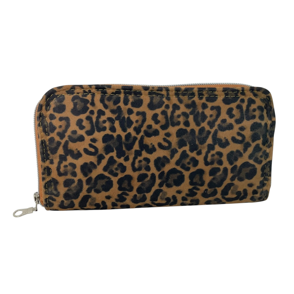 Wallet/ purse made from animal print genuine suede leather, full zip around