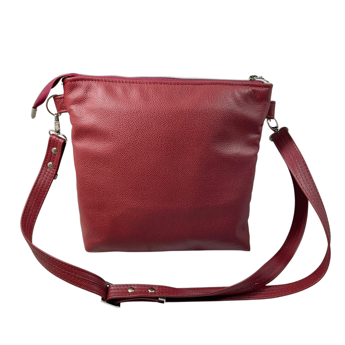Handbag in genuine leather and red tartan Harris tweed