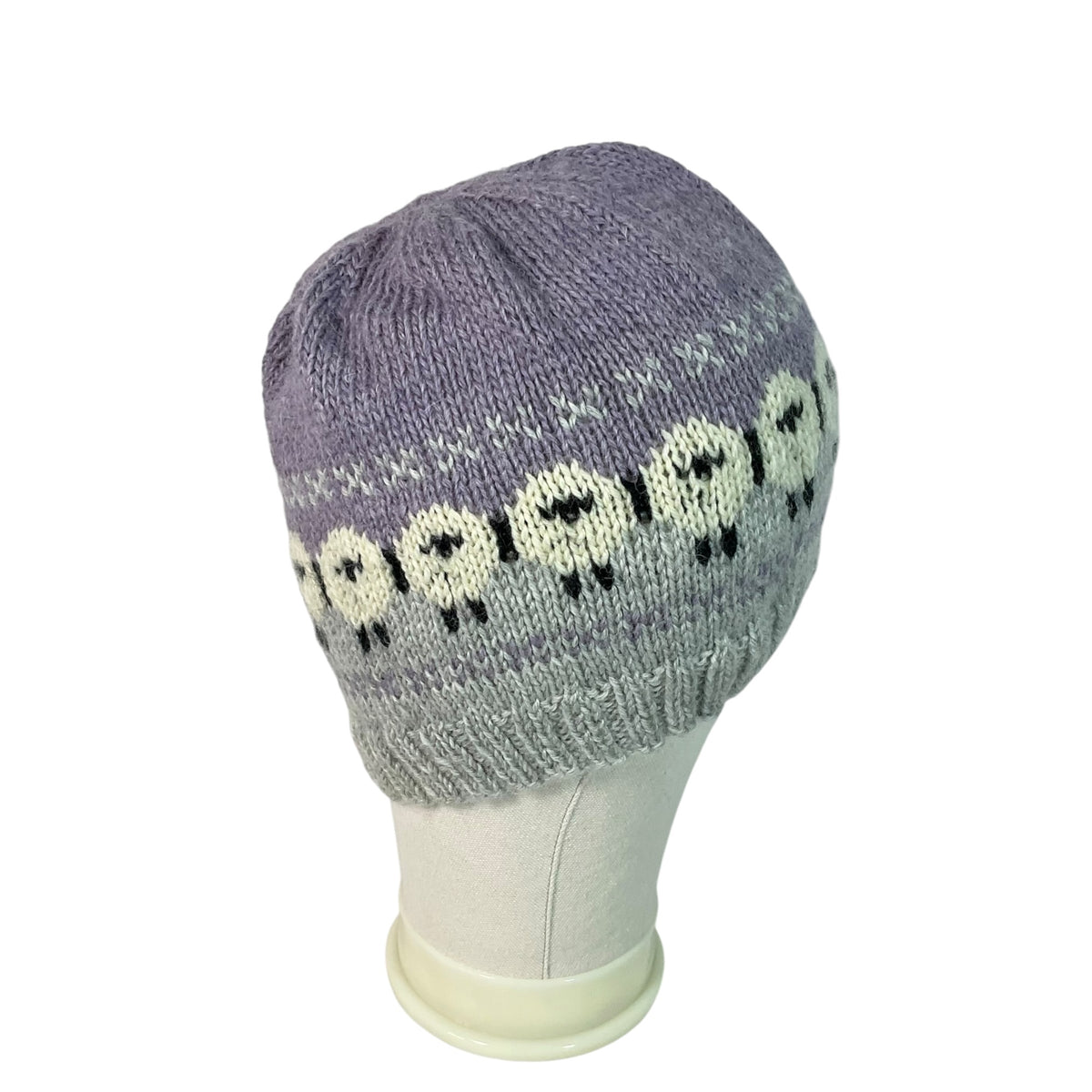 hand knit hat with sheep motif