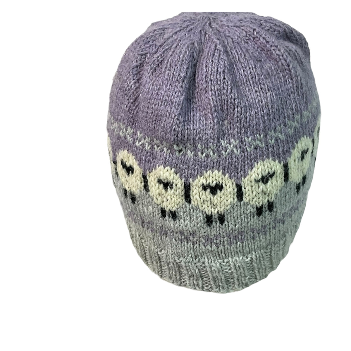 hand knit hat with sheep motif