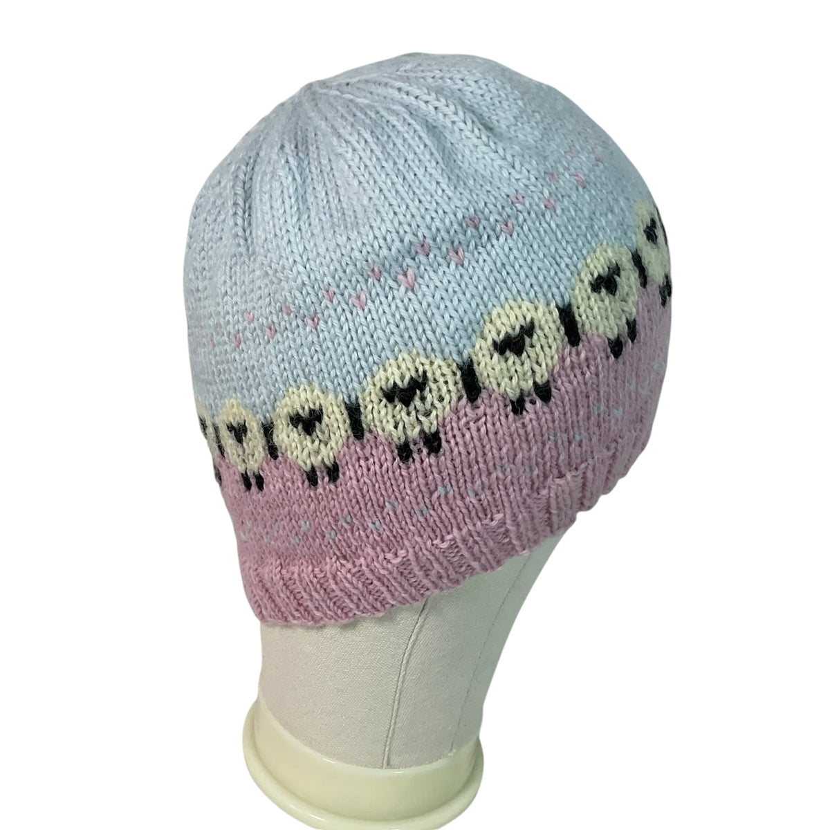 hand knit hat with sheep motif