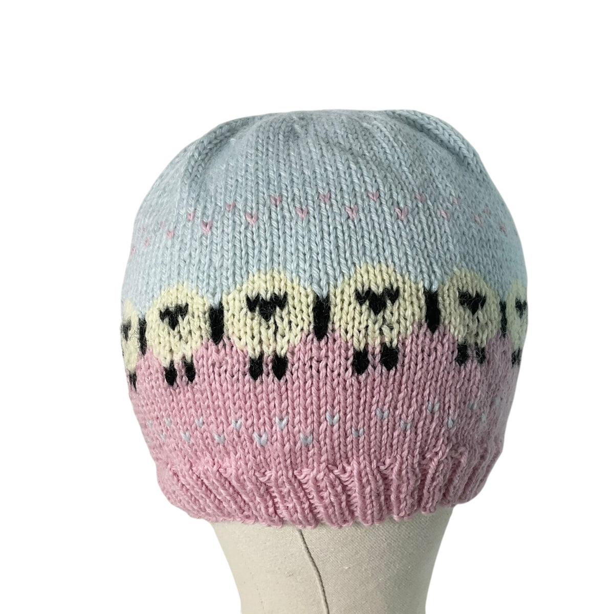 hand knit hat with sheep motif