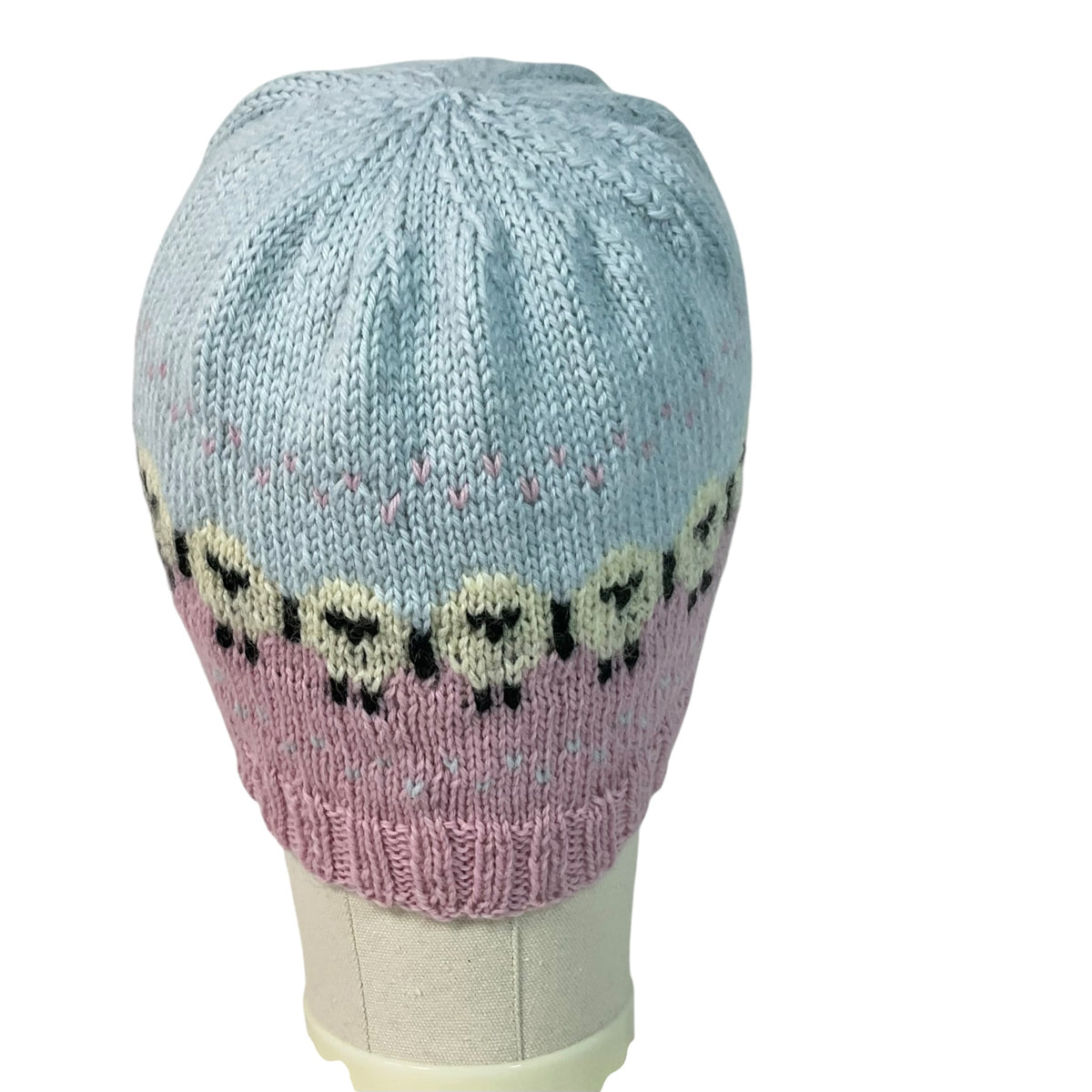 hand knit hat with sheep motif