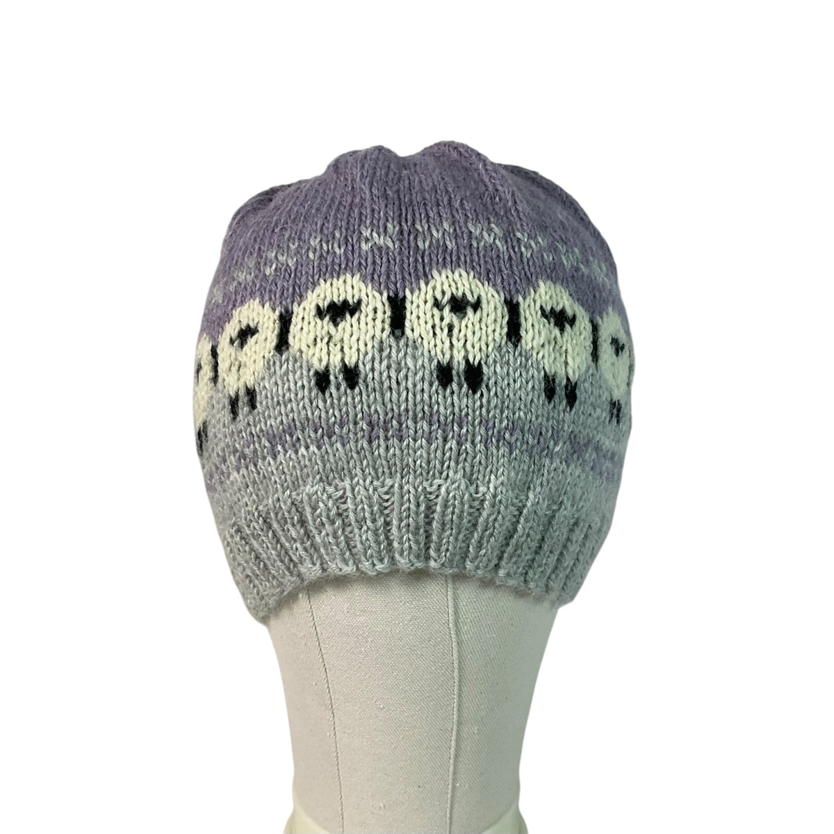 hand knit hat with sheep motif