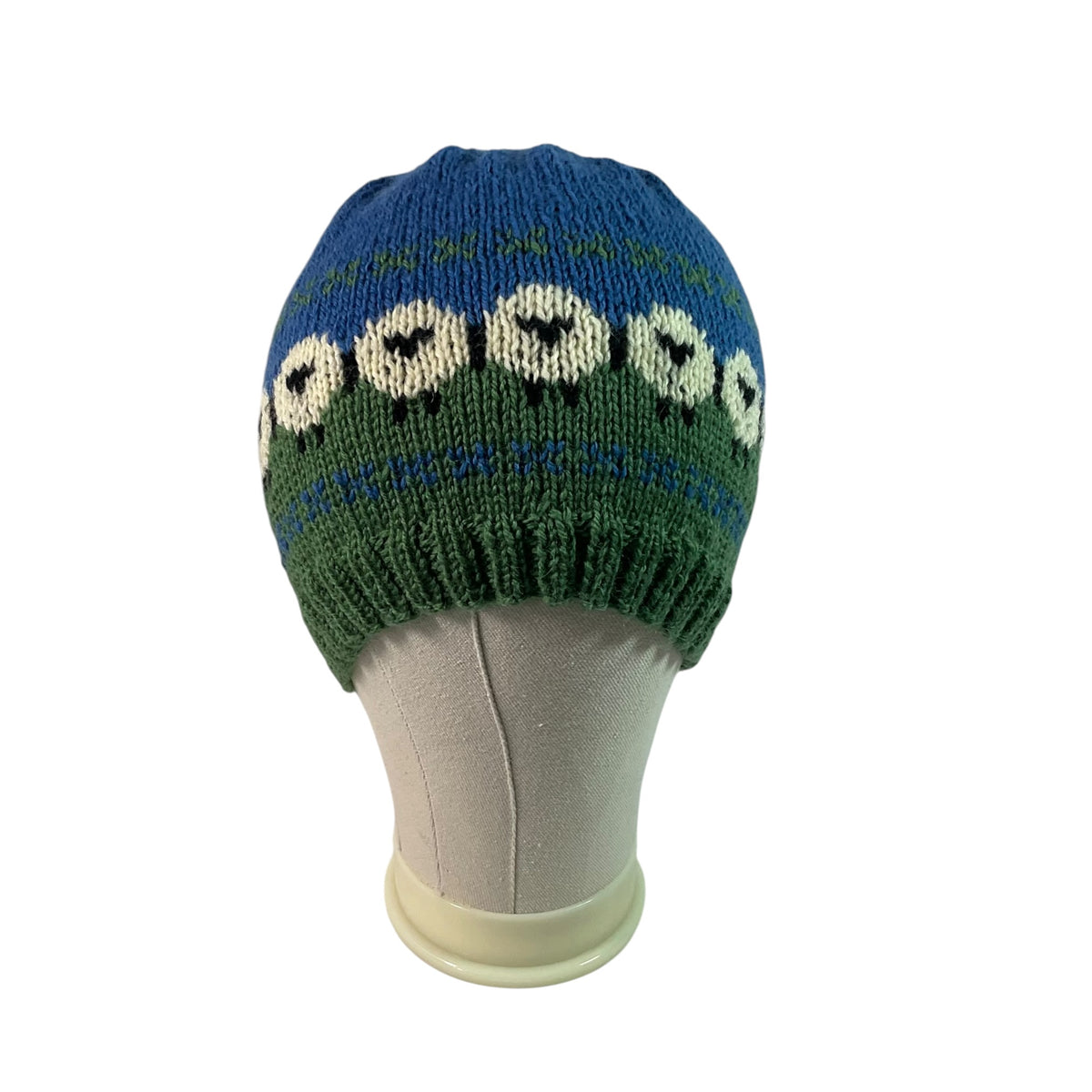 hand knit hat with sheep motif