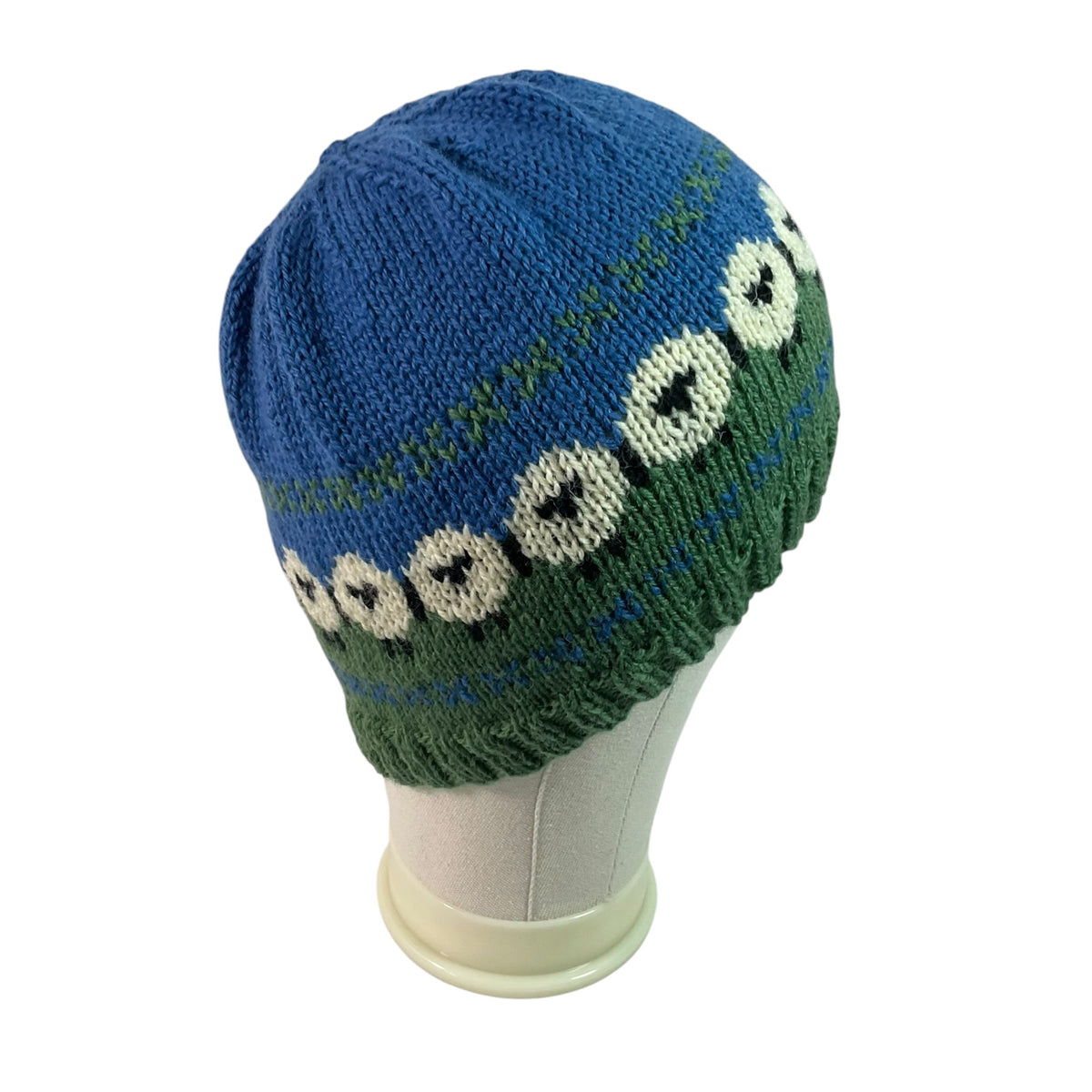 hand knit hat with sheep motif