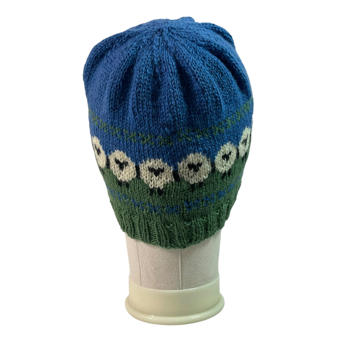 hand knit hat with sheep motif