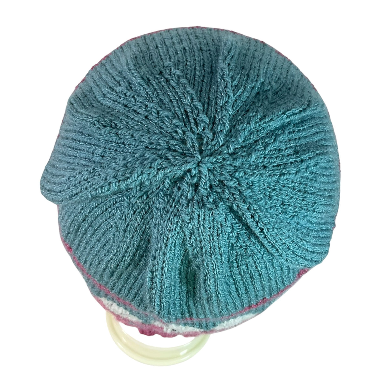 hand knit hat with sheep motif, vegan beanie