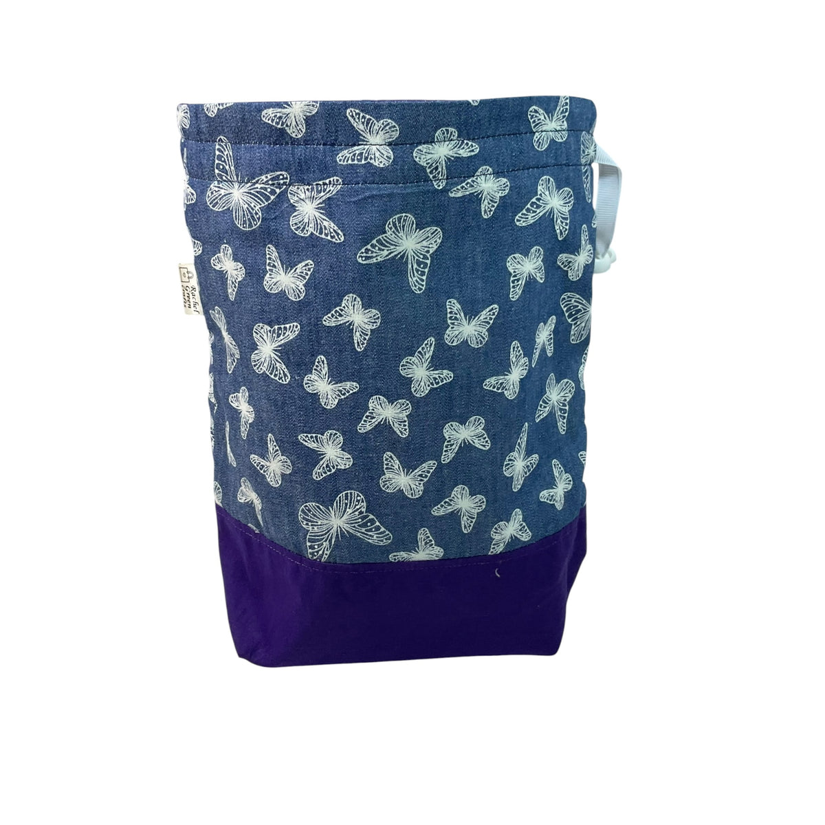 Knitting and crochet drawstring Two at a time project bag with butterfly print
