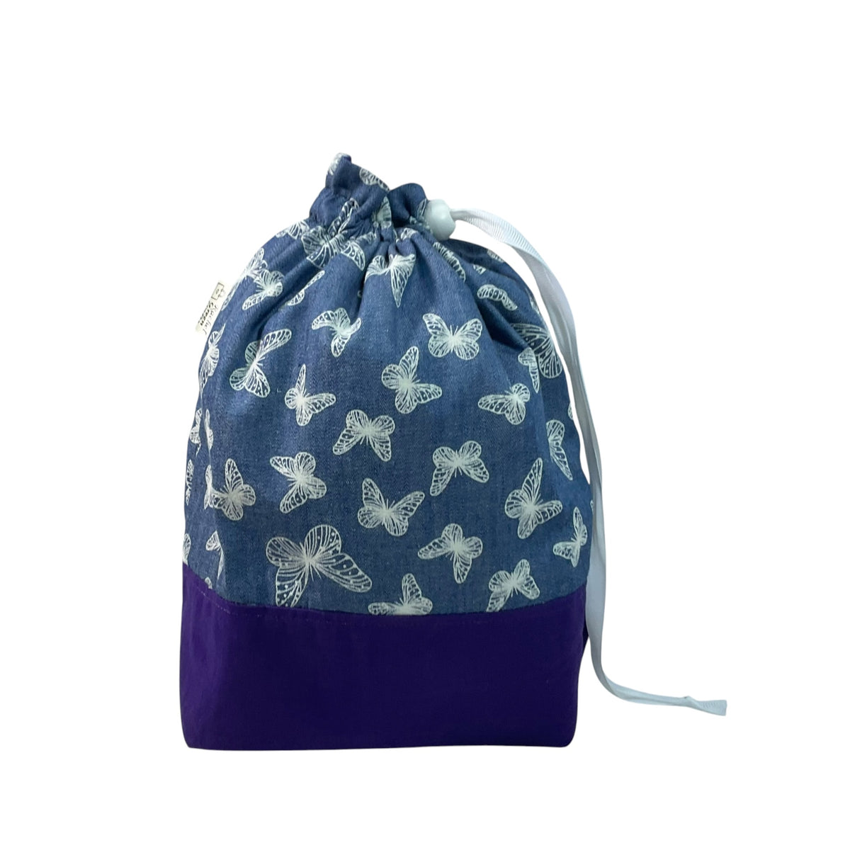 Knitting and crochet drawstring Two at a time project bag with butterfly print